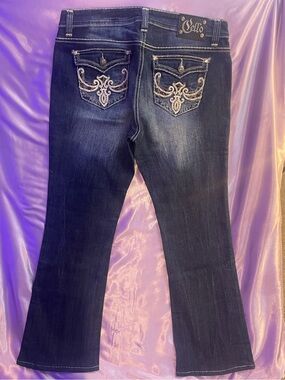 McBling Western Cello jeans with cheetah + crystals y2k bootcut size 15/30”